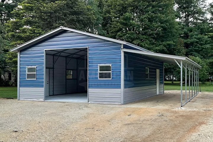 24x30x10 metal garage with lean-to