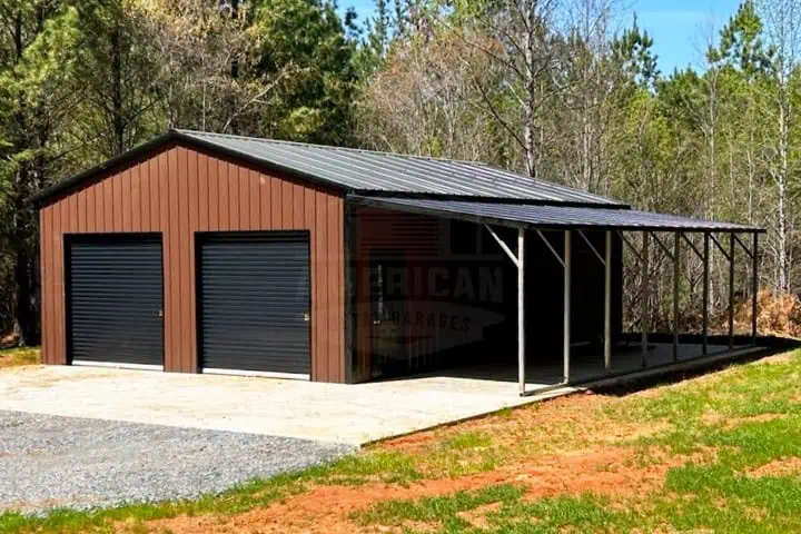 24x35x10 Metal Garage with Lean-to